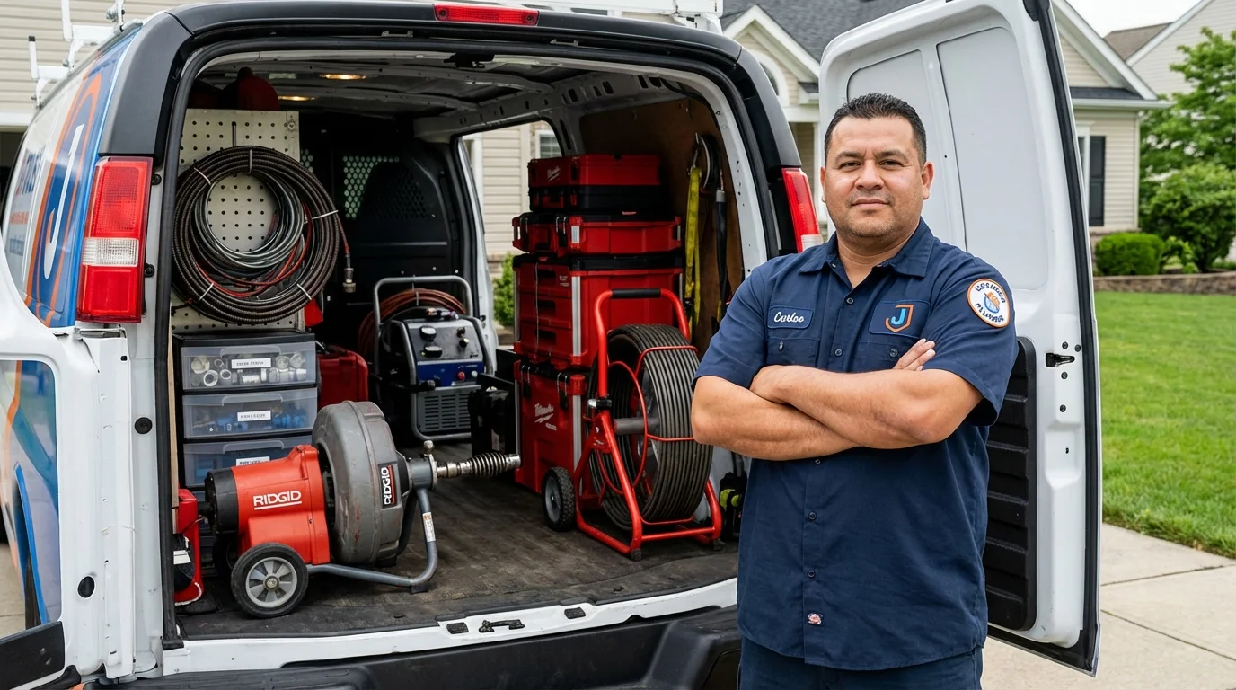Professional drain cleaning equipment and Johns Plumbing LLC plumber in Orrington