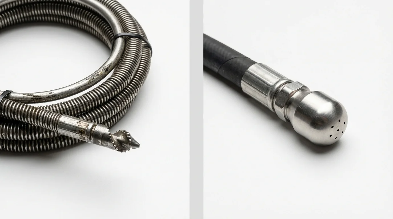 Drain snake cable and hydro jetting nozzle used for drain cleaning in Orrington, ME