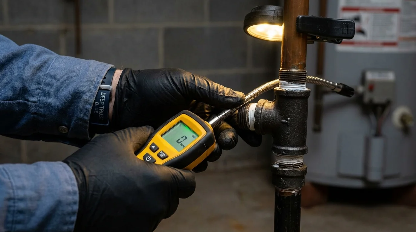 Gas leak detection with electronic sniffer by Johns Plumbing LLC in Orrington