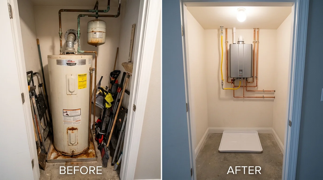 Tank water heater versus wall-mounted tankless unit comparison for Orrington, ME homeowners